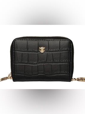 Maryam Nassir Zadeh Black Croc-Embossed Women's Wallet with Gold Accent